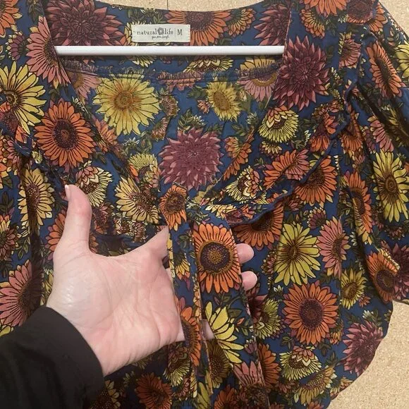 Natural Life Crop Top Smocked Floral Short Sleeve Size Médium Ruffle Shirt Boho - Picture 6 of 8